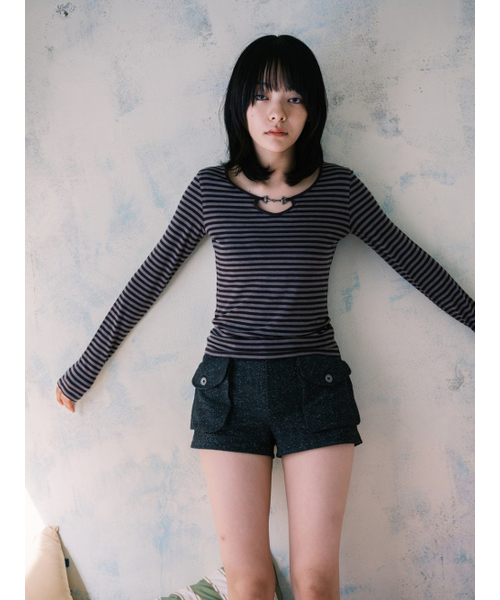 REHEAT(リヒート)の「HORSEBIT DETAIL STRIPE TOP_PURPLE(Tシャツ/カットソー・レディース・その他・FREE)」の2枚目の写真
