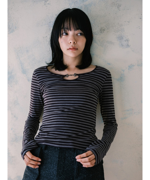 REHEAT(リヒート)の「HORSEBIT DETAIL STRIPE TOP_PURPLE(Tシャツ/カットソー・レディース・その他・FREE)」の3枚目の写真