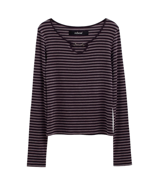 REHEAT(リヒート)の「HORSEBIT DETAIL STRIPE TOP_PURPLE(Tシャツ/カットソー・レディース・その他・FREE)」の5枚目の写真