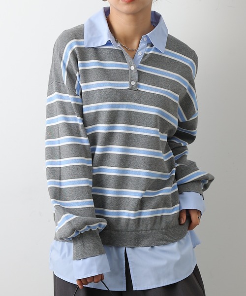 COLONY 2139(コロニートゥーワンスリーナイン)の「シャツドッキングニットプルオーバー(ニット/セーター・レディース・グレー/ブラック・FREE)」の2枚目の写真