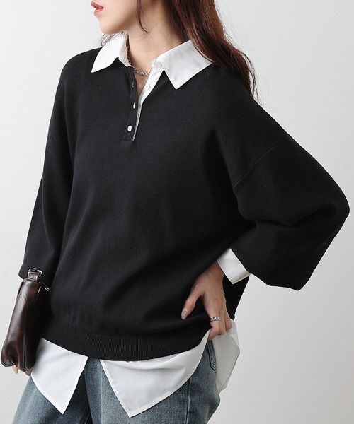 COLONY 2139(コロニートゥーワンスリーナイン)の「シャツドッキングニットプルオーバー(ニット/セーター・レディース・グレー/ブラック・FREE)」の1枚目の写真