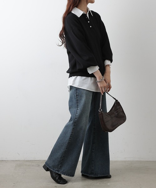 COLONY 2139(コロニートゥーワンスリーナイン)の「シャツドッキングニットプルオーバー(ニット/セーター・レディース・グレー/ブラック・FREE)」の15枚目の写真