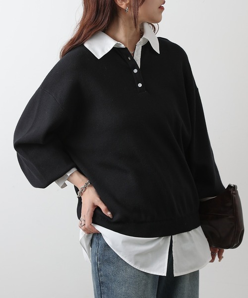 COLONY 2139(コロニートゥーワンスリーナイン)の「シャツドッキングニットプルオーバー(ニット/セーター・レディース・グレー/ブラック・FREE)」の22枚目の写真