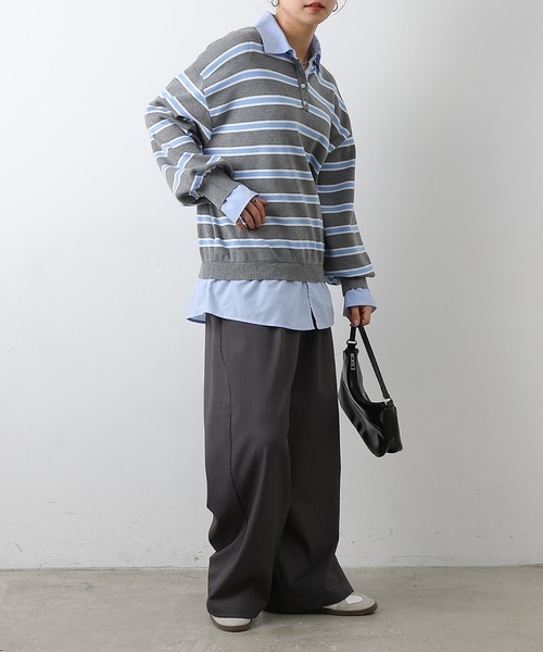 COLONY 2139(コロニートゥーワンスリーナイン)の「シャツドッキングニットプルオーバー(ニット/セーター・レディース・グレー/ブラック・FREE)」の7枚目の写真