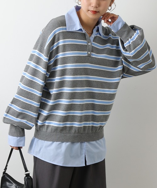 COLONY 2139(コロニートゥーワンスリーナイン)の「シャツドッキングニットプルオーバー(ニット/セーター・レディース・グレー/ブラック・FREE)」の3枚目の写真