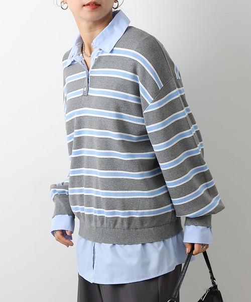 COLONY 2139(コロニートゥーワンスリーナイン)の「シャツドッキングニットプルオーバー(ニット/セーター・レディース・グレー/ブラック・FREE)」の17枚目の写真