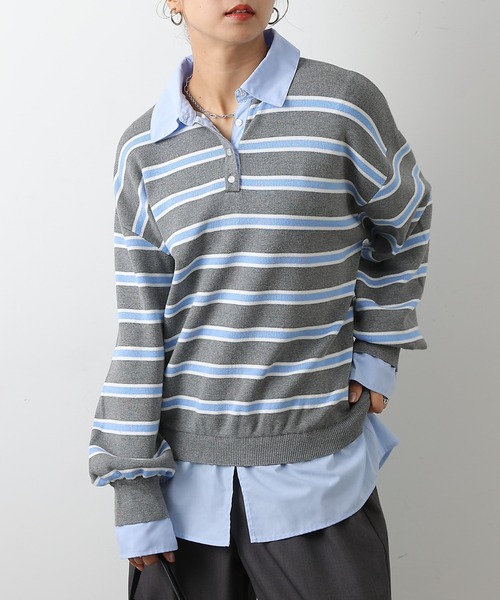 COLONY 2139(コロニートゥーワンスリーナイン)の「シャツドッキングニットプルオーバー(ニット/セーター・レディース・グレー/ブラック・FREE)」の16枚目の写真