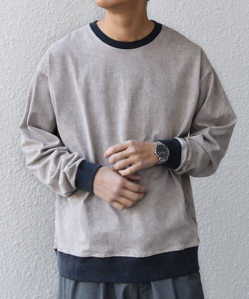 SHIPS any(シップス エニィ)の「【SHIPS any別注】ONEITA: ケミカルウォッシュ リラックス リンガー Tシャツ(ロンT)◇(Tシャツ/カットソー・メンズ・レッド/ブラック/ネイビー/グレー・X-LARGE/LARGE/MEDIUM/SMALL)」の2枚目の写真