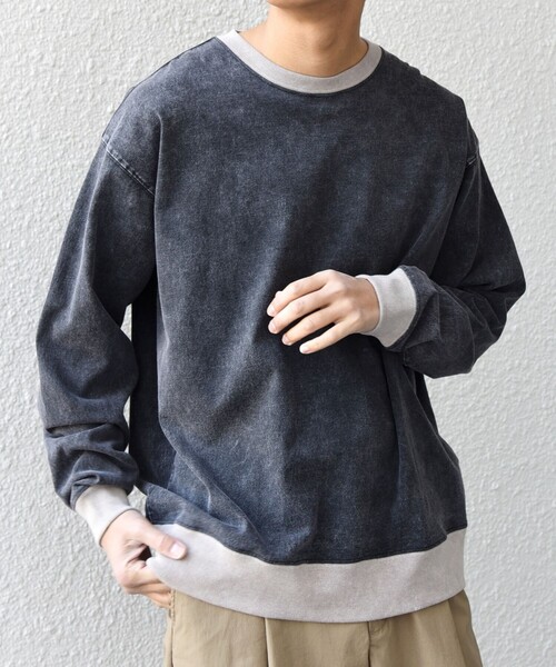 SHIPS any(シップス エニィ)の「【SHIPS any別注】ONEITA: ケミカルウォッシュ リラックス リンガー Tシャツ(ロンT)◇(Tシャツ/カットソー・メンズ・レッド/ブラック/ネイビー/グレー・X-LARGE/LARGE/MEDIUM/SMALL)」の1枚目の写真