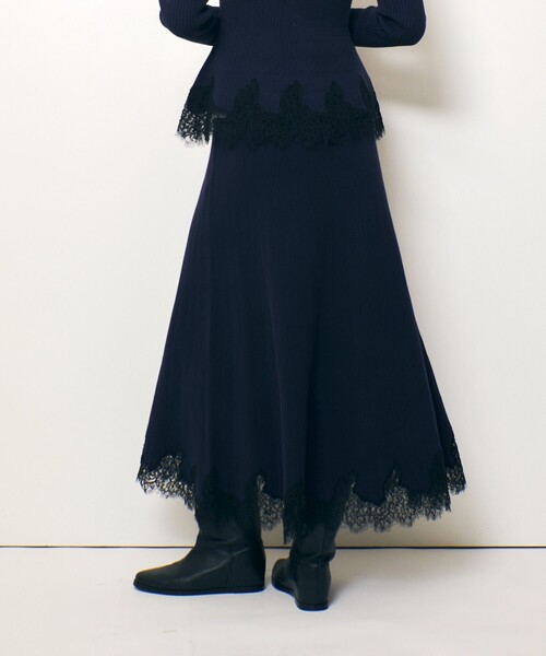 allureville（アルアバイル）の「レースドッキングニットスカート（スカート・レディース・アイボリー/ネイビー・2）」の6枚目の写真