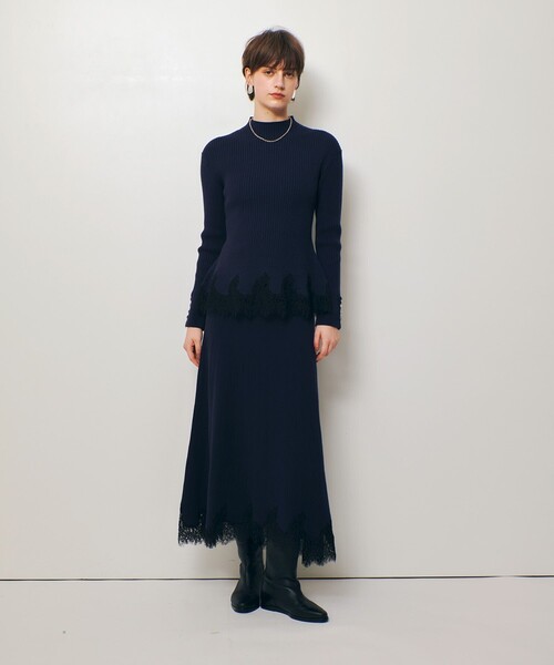allureville（アルアバイル）の「レースドッキングニットスカート（スカート・レディース・アイボリー/ネイビー・2）」の7枚目の写真