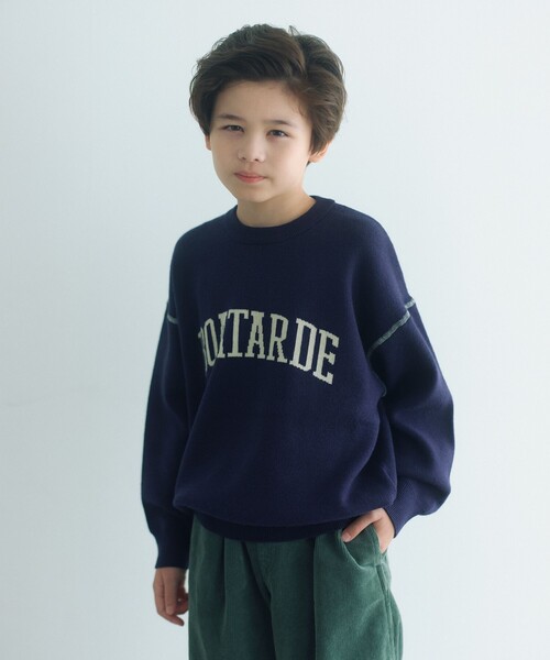 green label relaxing（グリーンレーベルリラクシング）の「ロゴジャガード ニットプルオーバー / キッズ  100cm-160cm（ニット/セーター・キッズ・グレー系/ライム/ネイビー・140cm/120cm/100cm/160cm/110cm/150cm/130cm）」の5枚目の写真