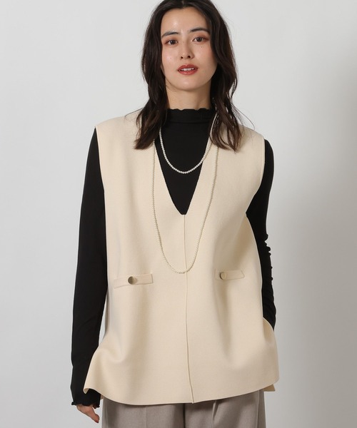 LAKOLE（ラコレ）の「Vネックロングベスト / 642218（ベスト・レディース・ブラック/アイボリー/イエロー・FREE）」の2枚目の写真