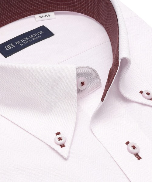 TOKYO SHIRTS（トウキョウシャツ）の「形態安定ノンアイロン ボタンダウン 長袖ストレッチビジネスワイシャツ（ビジネスシャツ・メンズ・ピンク・首回り42cm-裄丈86cm/首回り42cm-裄丈82cm/首回り41cm-裄丈86cm/首回り41cm-裄丈82cm/首回り39cm-裄丈84cm/首回り39cm-裄丈80cm/首回り37cm-裄丈80cm/首回り43cm-裄丈86cm/首回り43cm-裄丈82cm）」の2枚目の写真