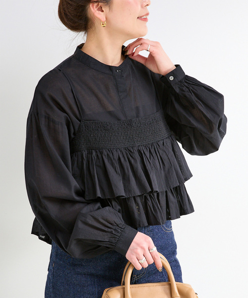B.C STOCK（ベーセーストック）の「《追加2》《2点セット》ウォッシャブル / フリルキャミソールレイヤードブラウス（シャツ/ブラウス・レディース・ブラック系その他/ブルー系その他/ブラック/カーキ/ホワイト・FREE）」の3枚目の写真