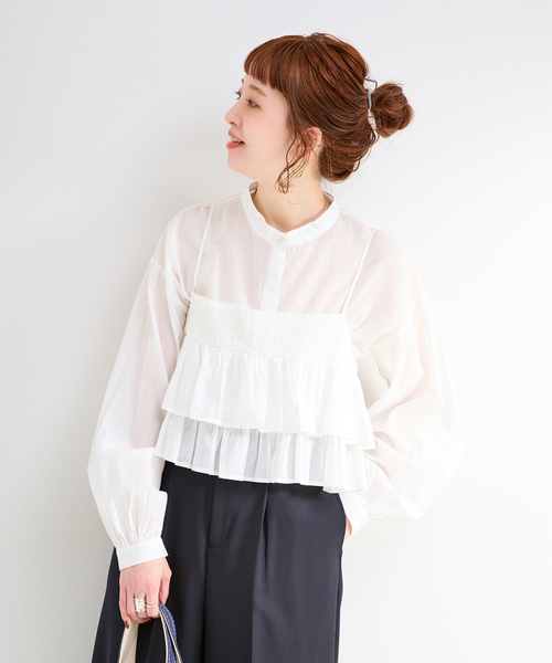 B.C STOCK（ベーセーストック）の「《追加2》《2点セット》ウォッシャブル / フリルキャミソールレイヤードブラウス（シャツ/ブラウス・レディース・ブラック系その他/ブルー系その他/ブラック/カーキ/ホワイト・FREE）」の19枚目の写真