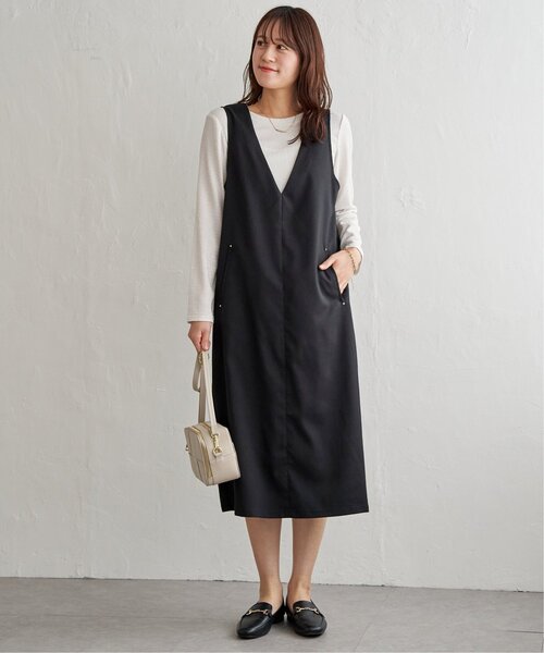 ikka（イッカ）の「【2点セット】ジャンパースカートセット（ジャンパースカート・レディース・ベージュ/ブラック/カーキ・L/M）」の5枚目の写真