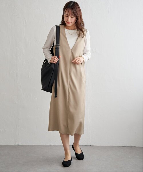 ikka（イッカ）の「【2点セット】ジャンパースカートセット（ジャンパースカート・レディース・ベージュ/ブラック/カーキ・L/M）」の7枚目の写真