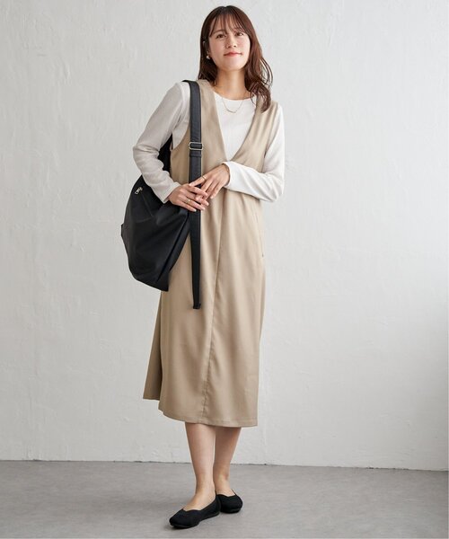 ikka（イッカ）の「【2点セット】ジャンパースカートセット（ジャンパースカート・レディース・ベージュ/ブラック/カーキ・L/M）」の8枚目の写真