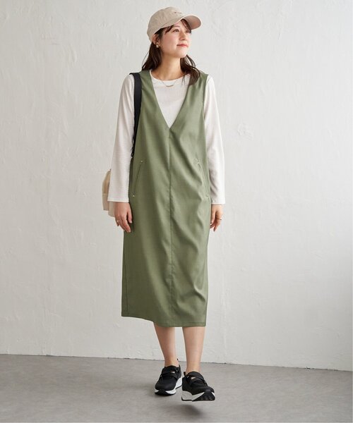 ikka（イッカ）の「【2点セット】ジャンパースカートセット（ジャンパースカート・レディース・ベージュ/ブラック/カーキ・L/M）」の10枚目の写真