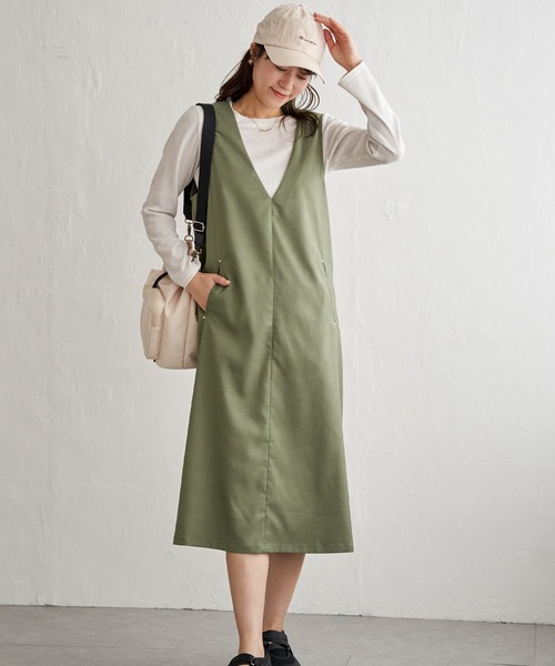 ikka(イッカ)の「【2点セット】ジャンパースカートセット(ジャンパースカート・レディース・ベージュ/ブラック/カーキ・L/M)」の3枚目の写真