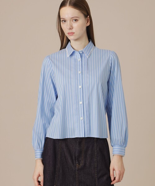 MACKINTOSH LONDON（マッキントッシュ ロンドン）の「コットンナイロンストレッチピンタックブラウス（シャツ/ブラウス・レディース・ブルー/オフホワイト・38/40）」の2枚目の写真