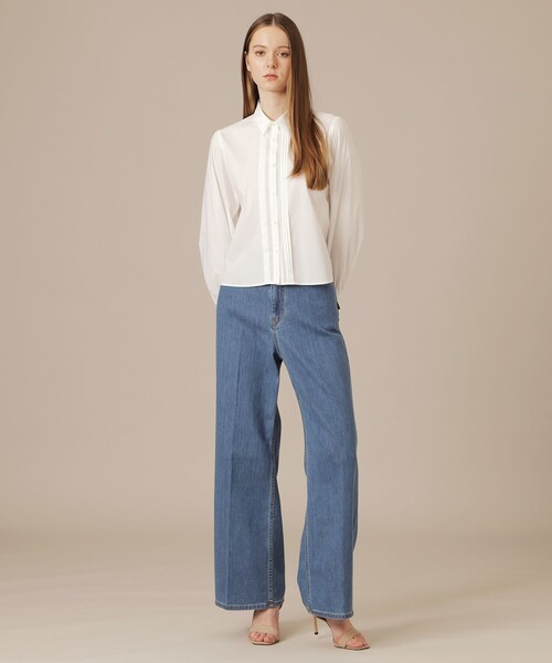 MACKINTOSH LONDON（マッキントッシュ ロンドン）の「コットンナイロンストレッチピンタックブラウス（シャツ/ブラウス・レディース・ブルー/オフホワイト・38/40）」の4枚目の写真