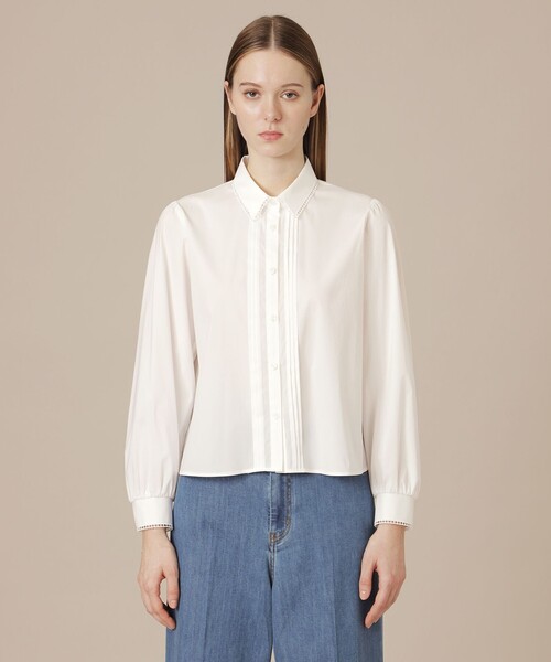 MACKINTOSH LONDON（マッキントッシュ ロンドン）の「コットンナイロンストレッチピンタックブラウス（シャツ/ブラウス・レディース・ブルー/オフホワイト・38/40）」の6枚目の写真