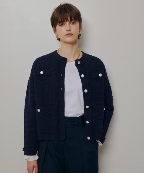 allureville(アルアバイル)の「ニットツイードジャケット(カーディガン/ボレロ・レディース・ネイビー/オフホワイト・2)」の6枚目の写真