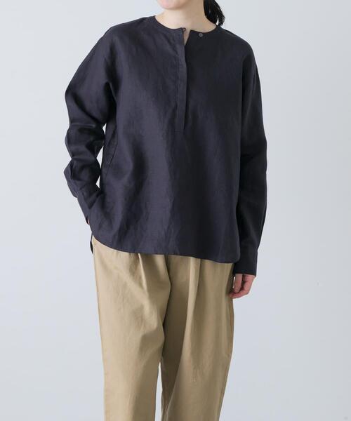 かぐれ（カグレ）の「リネンヘンリーワイドシャツ（シャツ/ブラウス・レディース・ネイビー/オフホワイト/ライトグレー・FREE）」の3枚目の写真