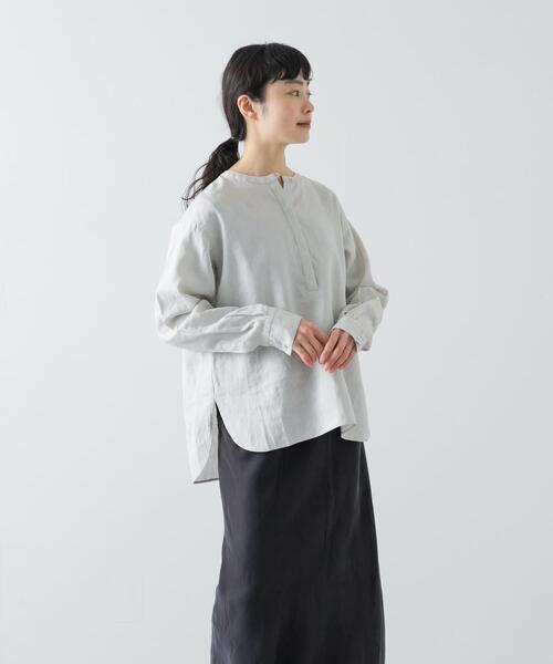 かぐれ（カグレ）の「リネンヘンリーワイドシャツ（シャツ/ブラウス・レディース・ネイビー/オフホワイト/ライトグレー・FREE）」の2枚目の写真