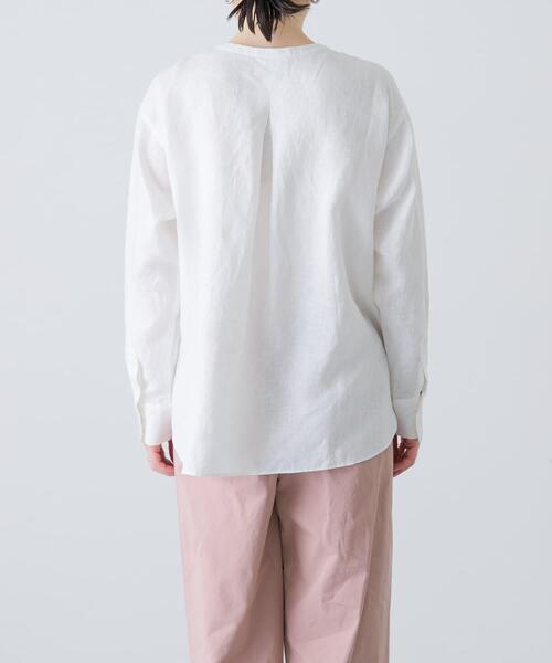 かぐれ（カグレ）の「リネンヘンリーワイドシャツ（シャツ/ブラウス・レディース・ネイビー/オフホワイト/ライトグレー・FREE）」の4枚目の写真