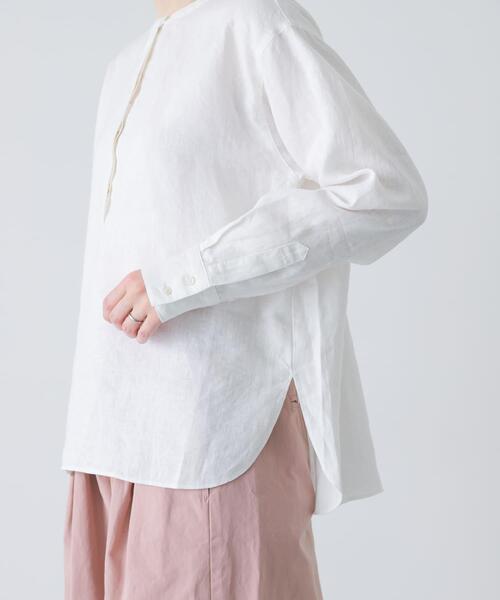 かぐれ（カグレ）の「リネンヘンリーワイドシャツ（シャツ/ブラウス・レディース・ネイビー/オフホワイト/ライトグレー・FREE）」の5枚目の写真