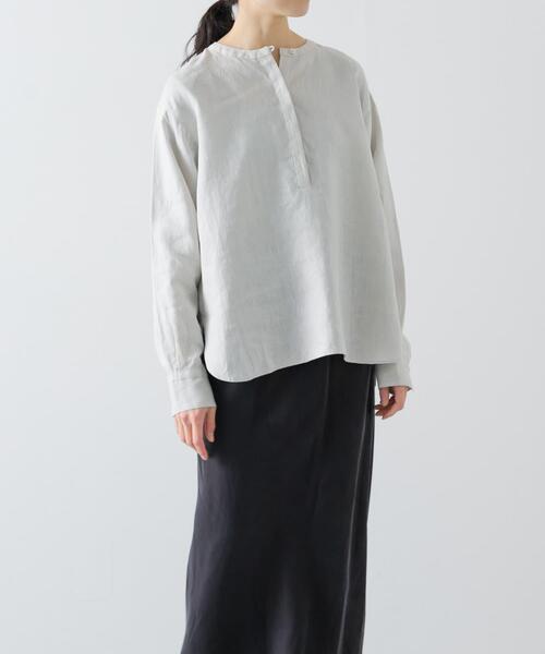 かぐれ（カグレ）の「リネンヘンリーワイドシャツ（シャツ/ブラウス・レディース・ネイビー/オフホワイト/ライトグレー・FREE）」の10枚目の写真