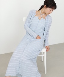 【選べるサイズ展開】配色メローカーディガン+ワンピースSET