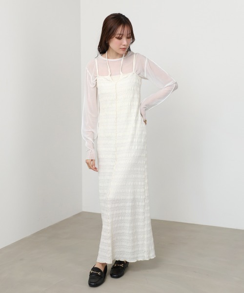Bab(バブ)の「【選べるサイズ展開】配色メローカーディガン+ワンピースSET(ワンピース・レディース・ブラック/アイボリー/ブルー・M/S)」の8枚目の写真