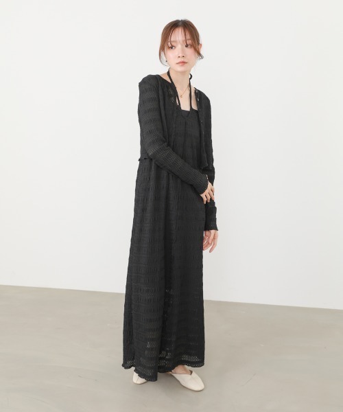 Bab(バブ)の「【選べるサイズ展開】配色メローカーディガン+ワンピースSET(ワンピース・レディース・ブラック/アイボリー/ブルー・M/S)」の19枚目の写真