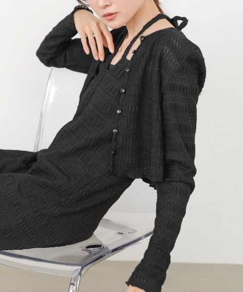 Bab(バブ)の「【選べるサイズ展開】配色メローカーディガン+ワンピースSET(ワンピース・レディース・ブラック/アイボリー/ブルー・M/S)」の20枚目の写真