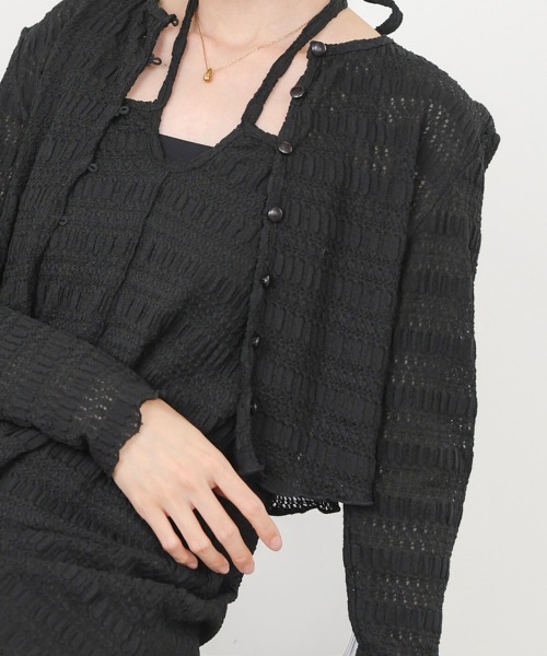 Bab(バブ)の「【選べるサイズ展開】配色メローカーディガン+ワンピースSET(ワンピース・レディース・ブラック/アイボリー/ブルー・M/S)」の21枚目の写真