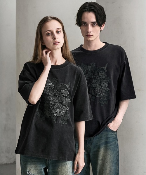 GRANCY】LinestoneDesign Graphic Damage LongTee / ラインストーン