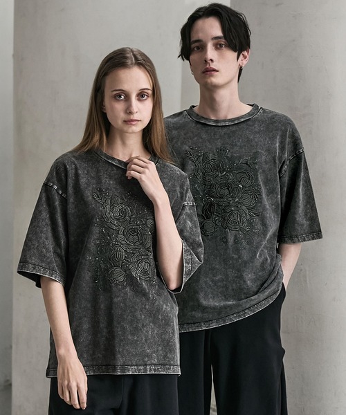 【極美品】ベルルッティ シルク 半袖 カットソー Tシャツ ロゴ刺繍 M グレー CLEL】Embroidered Design Short Sleeve T-shirt / 刺繍デザイン 半袖T