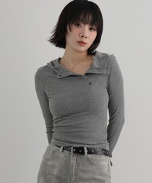 アシメデザインフード付きボーダーカットソー