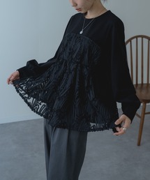 【refinedworks】異素材 ドッキング ペプラム シルエット プルオーバー