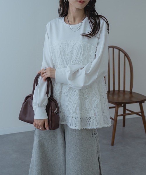 refinedworks(リファインドワークス)の「【refinedworks】異素材 ドッキング ペプラム シルエット プルオーバー(Tシャツ/カットソー・レディース・ホワイト/ブラック・FREE)」の14枚目の写真