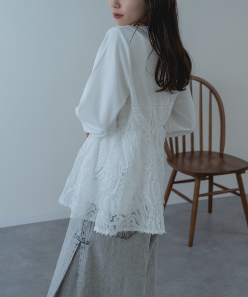 refinedworks(リファインドワークス)の「【refinedworks】異素材 ドッキング ペプラム シルエット プルオーバー(Tシャツ/カットソー・レディース・ホワイト/ブラック・FREE)」の16枚目の写真
