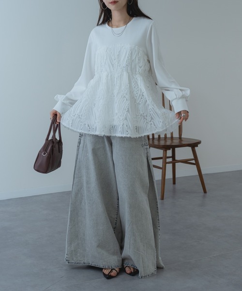 refinedworks(リファインドワークス)の「【refinedworks】異素材 ドッキング ペプラム シルエット プルオーバー(Tシャツ/カットソー・レディース・ホワイト/ブラック・FREE)」の19枚目の写真