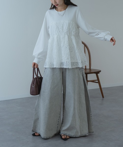 refinedworks(リファインドワークス)の「【refinedworks】異素材 ドッキング ペプラム シルエット プルオーバー(Tシャツ/カットソー・レディース・ホワイト/ブラック・FREE)」の20枚目の写真
