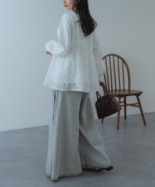 refinedworks(リファインドワークス)の「【refinedworks】異素材 ドッキング ペプラム シルエット プルオーバー(Tシャツ/カットソー・レディース・ホワイト/ブラック・FREE)」の7枚目の写真