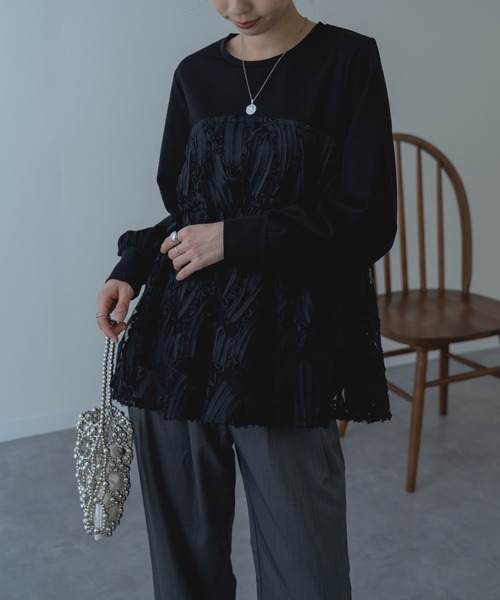 refinedworks(リファインドワークス)の「【refinedworks】異素材 ドッキング ペプラム シルエット プルオーバー(Tシャツ/カットソー・レディース・ホワイト/ブラック・FREE)」の21枚目の写真