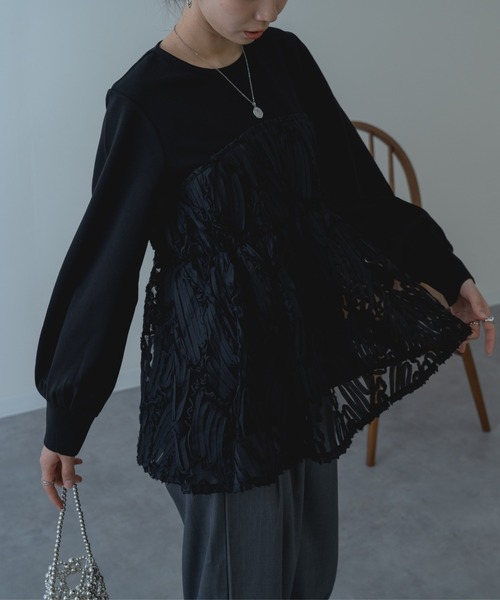 refinedworks(リファインドワークス)の「【refinedworks】異素材 ドッキング ペプラム シルエット プルオーバー(Tシャツ/カットソー・レディース・ホワイト/ブラック・FREE)」の22枚目の写真